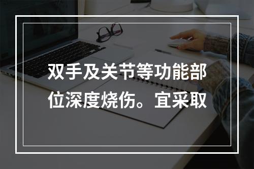 双手及关节等功能部位深度烧伤。宜采取