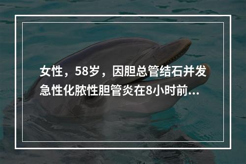 女性，58岁，因胆总管结石并发急性化脓性胆管炎在8小时前做了