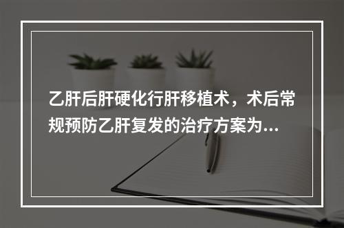 乙肝后肝硬化行肝移植术，术后常规预防乙肝复发的治疗方案为（　