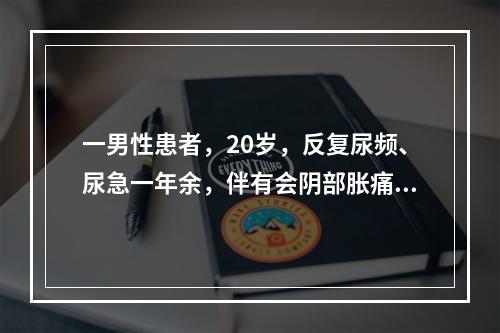 一男性患者，20岁，反复尿频、尿急一年余，伴有会阴部胀痛，饮