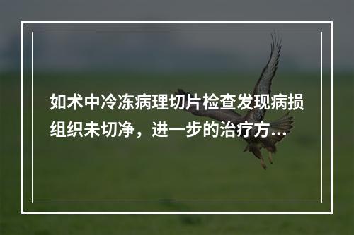 如术中冷冻病理切片检查发现病损组织未切净，进一步的治疗方案应