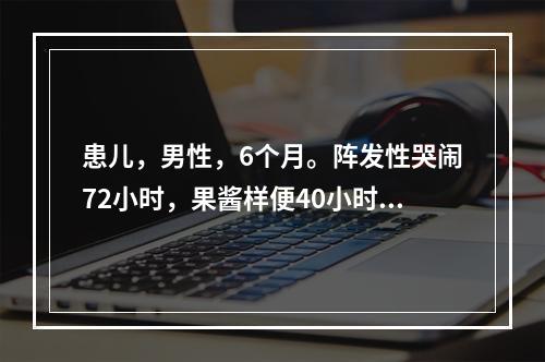 患儿，男性，6个月。阵发性哭闹72小时，果酱样便40小时，精