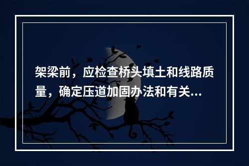 架梁前，应检查桥头填土和线路质量，确定压道加固办法和有关事项