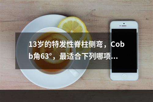 13岁的特发性脊柱侧弯，Cobb角63°，最适合下列哪项治疗