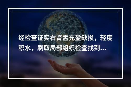 经检查证实右肾盂充盈缺损，轻度积水，刷取局部组织检查找到癌细