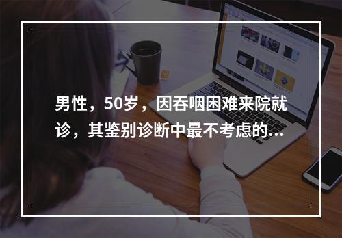 男性，50岁，因吞咽困难来院就诊，其鉴别诊断中最不考虑的疾病