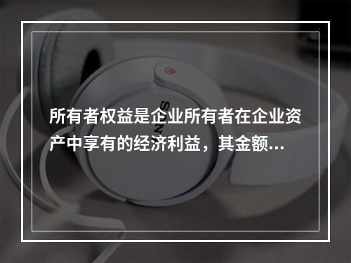 所有者权益是企业所有者在企业资产中享有的经济利益，其金额为企