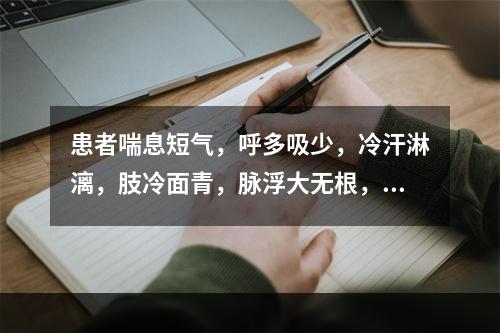 患者喘息短气，呼多吸少，冷汗淋漓，肢冷面青，脉浮大无根，宜诊