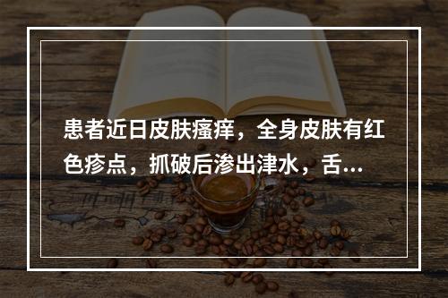 患者近日皮肤瘙痒，全身皮肤有红色疹点，抓破后渗出津水，舌苔薄