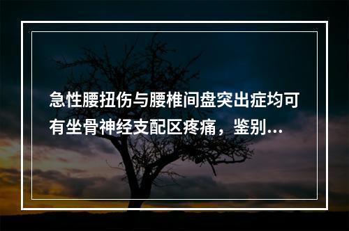 急性腰扭伤与腰椎间盘突出症均可有坐骨神经支配区疼痛，鉴别依靠