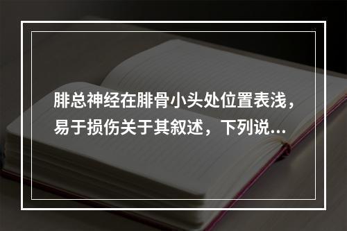 腓总神经在腓骨小头处位置表浅，易于损伤关于其叙述，下列说法不