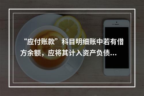 “应付账款”科目明细账中若有借方余额，应将其计入资产负债表中