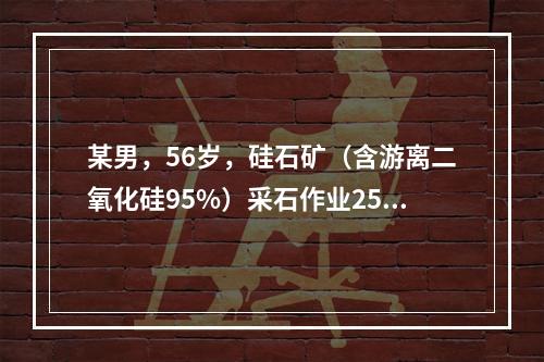 某男，56岁，硅石矿（含游离二氧化硅95%）采石作业25年，