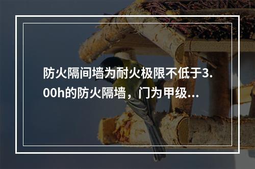 防火隔间墙为耐火极限不低于3.00h的防火隔墙，门为甲级防火