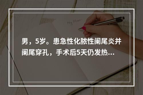 男，5岁。患急性化脓性阑尾炎并阑尾穿孔，手术后5天仍发热、腹