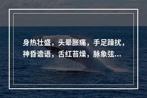 身热壮盛，头晕胀痛，手足躁扰，神昏谵语，舌红苔燥，脉象弦数，