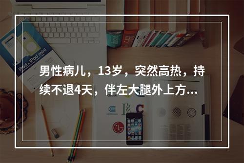 男性病儿，13岁，突然高热，持续不退4天，伴左大腿外上方疼痛