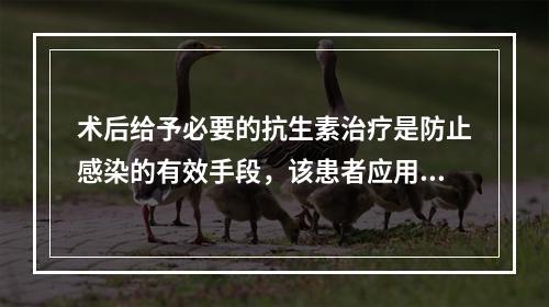 术后给予必要的抗生素治疗是防止感染的有效手段，该患者应用抗生