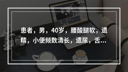 患者，男，40岁，腰酸腿软，遗精，小便频数清长，遗尿，舌润苔