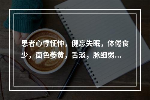 患者心悸怔忡，健忘失眠，体倦食少，面色萎黄，舌淡，脉细弱，治