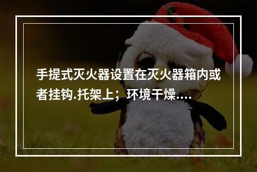 手提式灭火器设置在灭火器箱内或者挂钩.托架上；环境干燥.洁净