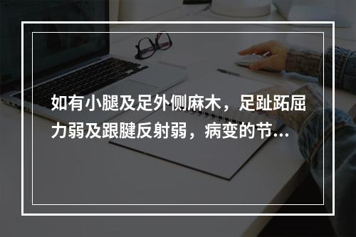 如有小腿及足外侧麻木，足趾跖屈力弱及跟腱反射弱，病变的节段应