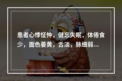 患者心悸怔忡，健忘失眠，体倦食少，面色萎黄，舌淡，脉细弱，治