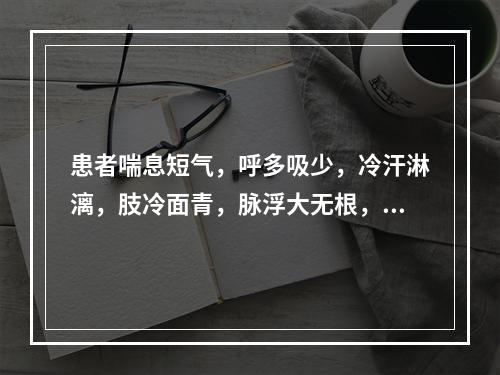 患者喘息短气，呼多吸少，冷汗淋漓，肢冷面青，脉浮大无根，宜诊