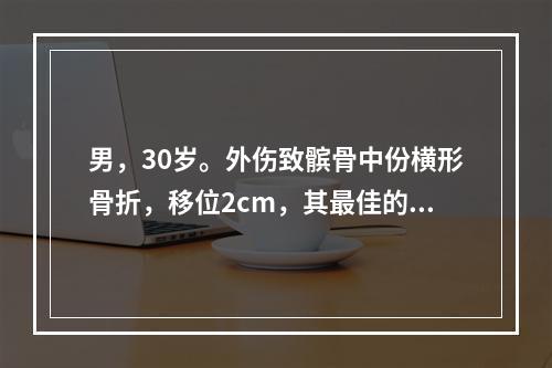 男，30岁。外伤致髌骨中份横形骨折，移位2cm，其最佳的治疗