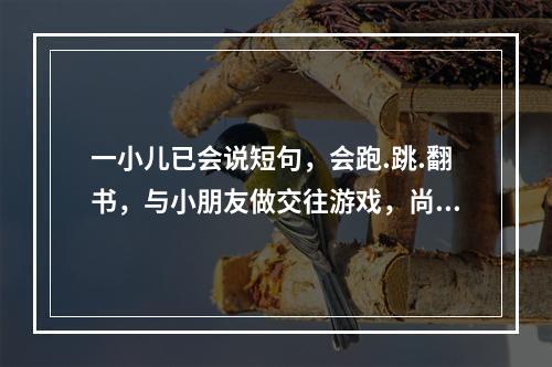 一小儿已会说短句，会跑.跳.翻书，与小朋友做交往游戏，尚不能