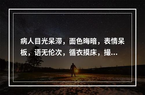 病人目光呆滞，面色晦暗，表情呆板，语无伦次，循衣摸床，撮空理