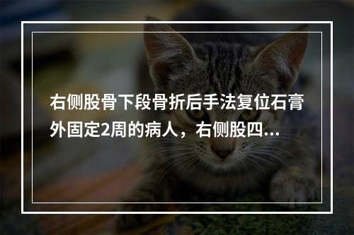 右侧股骨下段骨折后手法复位石膏外固定2周的病人，右侧股四头肌