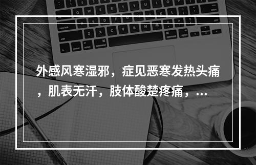 外感风寒湿邪，症见恶寒发热头痛，肌表无汗，肢体酸楚疼痛，口苦