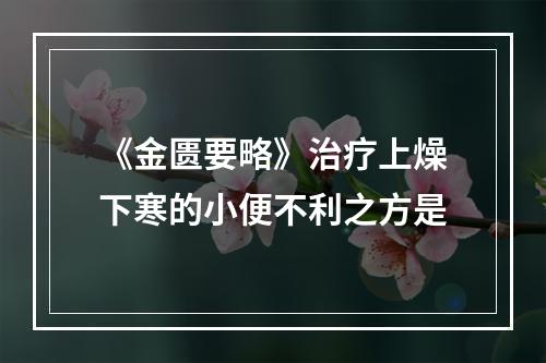 《金匮要略》治疗上燥下寒的小便不利之方是