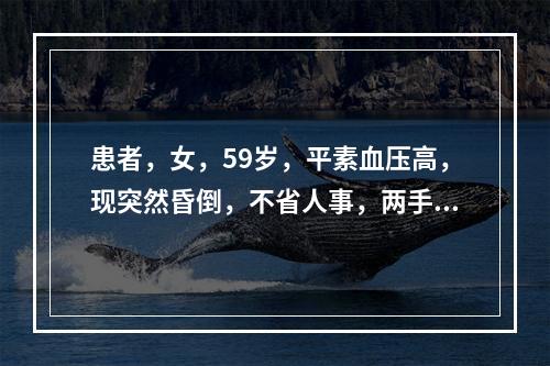 患者，女，59岁，平素血压高，现突然昏倒，不省人事，两手握固