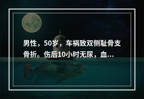 男性，50岁，车祸致双侧耻骨支骨折。伤后10小时无尿，血压、