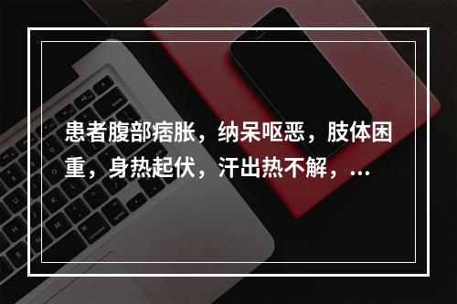 患者腹部痞胀，纳呆呕恶，肢体困重，身热起伏，汗出热不解，尿黄