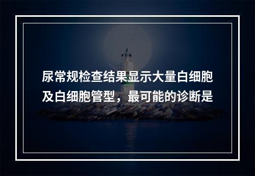 尿常规检查结果显示大量白细胞及白细胞管型，最可能的诊断是