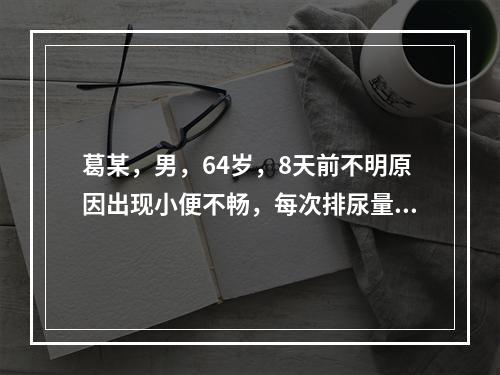 葛某，男，64岁，8天前不明原因出现小便不畅，每次排尿量少，