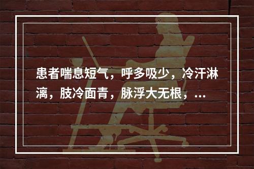 患者喘息短气，呼多吸少，冷汗淋漓，肢冷面青，脉浮大无根，宜诊