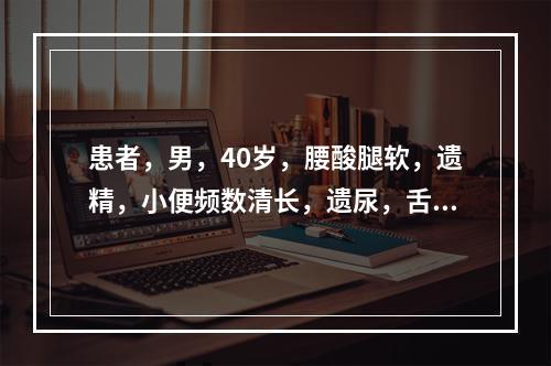 患者，男，40岁，腰酸腿软，遗精，小便频数清长，遗尿，舌润苔