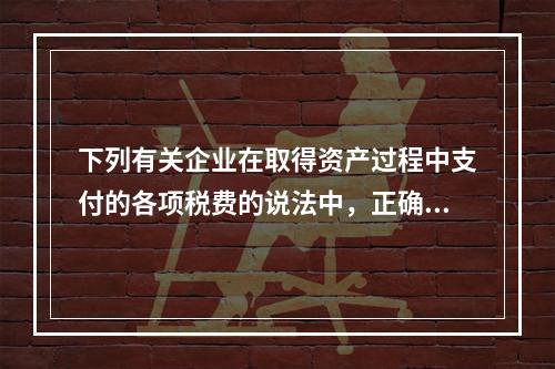 下列有关企业在取得资产过程中支付的各项税费的说法中，正确的有