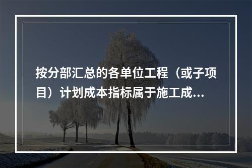 按分部汇总的各单位工程（或子项目）计划成本指标属于施工成本计