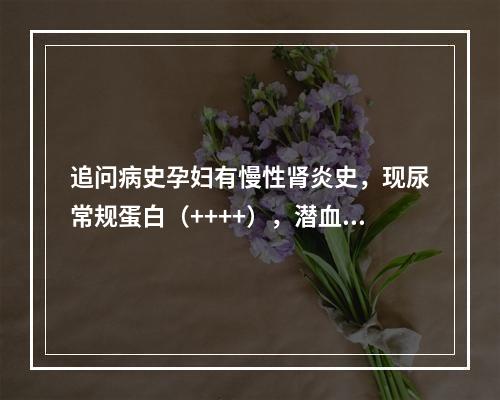 追问病史孕妇有慢性肾炎史，现尿常规蛋白（++++），潜血（+