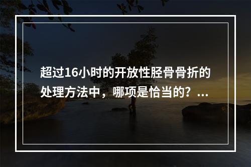 超过16小时的开放性胫骨骨折的处理方法中，哪项是恰当的？（　