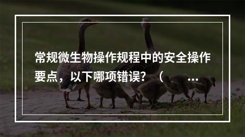 常规微生物操作规程中的安全操作要点，以下哪项错误？（　　）