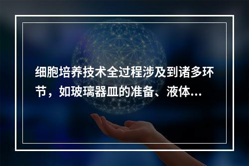 细胞培养技术全过程涉及到诸多环节，如玻璃器皿的准备、液体的