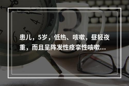 患儿，5岁，低热、咳嗽，昼轻夜重，而且呈阵发性痉挛性咳嗽，