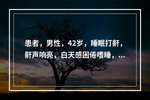 患者，男性，42岁，睡眠打鼾，鼾声响亮，白天感困倦嗜睡，注意