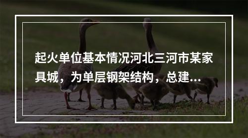 起火单位基本情况河北三河市某家具城，为单层钢架结构，总建筑面